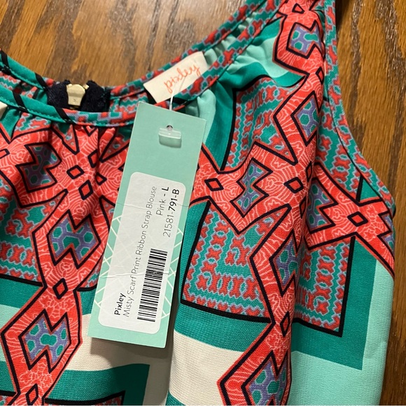 Stitch Fix Pixley Misty Scarf Print Ribbon Strap Blouse L NWT - Picture 4 of 5